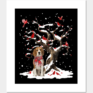 Beagle Scarf Cardinal Snow Christmas Posters and Art